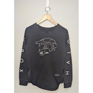Mens Small Meta Threads Xbox Halo Helmet Graphic Promo Shirt Black Long Sleeve